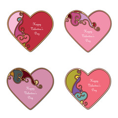 Bright ornamental hearts with place for text. Valentine's day templates set isolated on white.