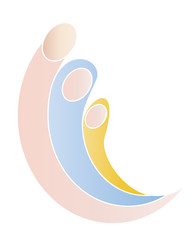 Christmas nativity religious scene; Holy Family Jesus Mary and Joseph, abstract artistic modern color vector illustration or logo graphic design element.