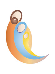 Christmas nativity religious scene; Holy Family Jesus Mary and Joseph, abstract artistic modern color vector illustration or logo graphic design element.