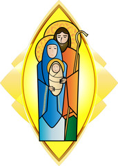 Christmas religious nativity scene, Holy family abstract illustration Mary Joseph and Jesus. 