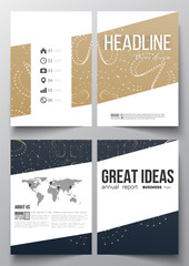 Set of business templates for brochure, magazine, flyer, booklet or annual report. Abstract polygonal low poly backdrop with connecting dots and lines, connection structure. Digital, science vector