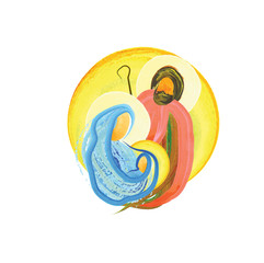 Christmas religious nativity scene, Holy family abstract watercolor illustration Mary Joseph and Jesus © t0m15
