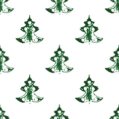 seamless pattern, prints of Christmas trees on a diagonal