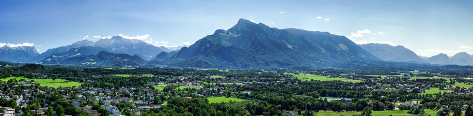 Naklejka na ściany i meble Panoramic view of alpine landscape, summer