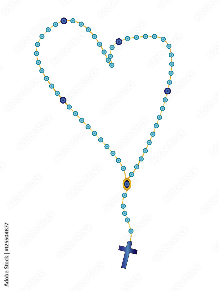 Wall mural Holy rosary beads, chaplet. Catholic devotional prayer beads or rope, in shape of a heart.