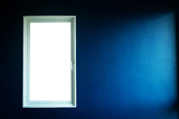 white window on dark blue background, interior concept