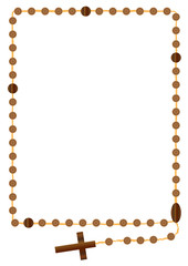 Holy rosary beads, chaplet. Catholic devotional prayer beads or rope, in shape of frame with copy space for text,