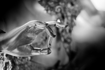 hand of angle in Thai style mean benevolence with black and white photography 