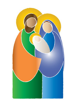 recommend clip art: Christmas nativity simple color vector illustration - Holy family Mary Joseph and baby Jesus