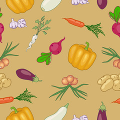 Seamless pattern from vegetables on a beige background
