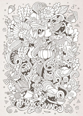 Cartoon vector hand-drawn Doodle Thanksgiving. Sketchy design