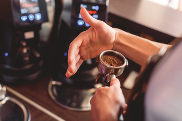 holder for ground espresso in work