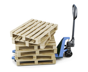 Pallets on a forklift isolated on white background. 3d rendering