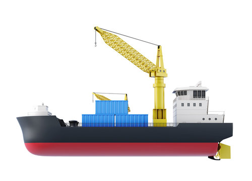 Cargo ship isolated on white background. 3d rendering