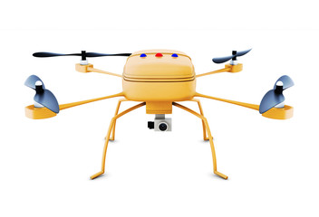 Yellow drone isolated on white. 3d rendering