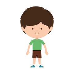 cartoon little boy smiling wearing t-shirt and shorts over white background. vector illustration