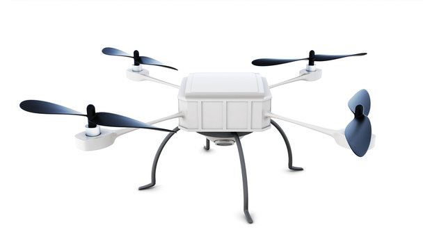 Drone with camera isolated on white background. 3d rendering