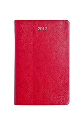 Red leather 2017 diary note book on white