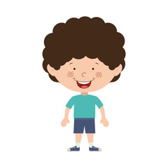 cartoon little boy smiling wearing t-shirt and shorts over white background. vector illustration