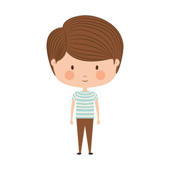 cartoon little boy smiling wearing t-shirt and shorts over white background. vector illustration