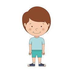 cartoon little boy smiling wearing t-shirt and shorts over white background. vector illustration