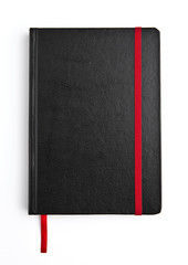 Black leather note book diary with red stripe