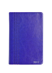 Blue leather 2017 diary note book on white