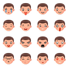 Male Boy Avatar Smile Emoticon Icons Set Isolated Cartoon Design Vector Illustration
