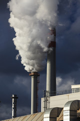 white danger smoke from coal power plant chimney