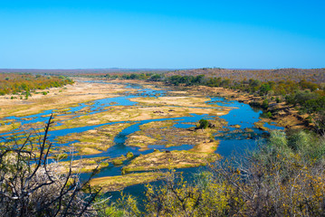 Olifants river, scenic and colorful landscape with wildlife in the Kruger National Park, famous...