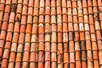 Background of red tiles on the roof