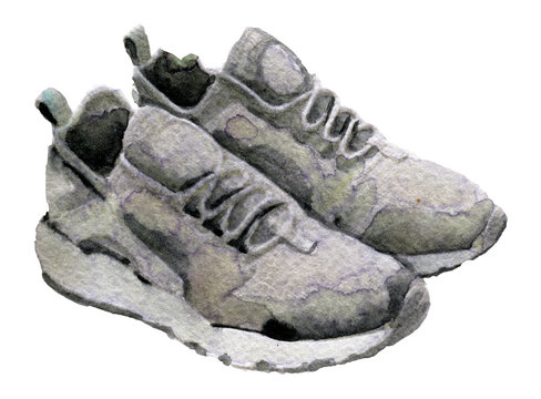 watercolor sketch of sneakers on white background