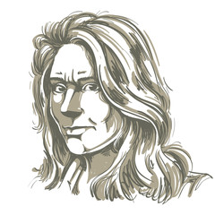 Vector portrait of irate woman, illustration of good-looking but