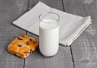 Glass of milk with fresh scones with raisins