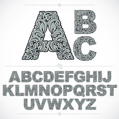 Floral font, hand-drawn vector capital alphabet letters decorate