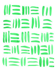 Abstract vertical and horizontal light green strokes in a geometric style painted with gouache