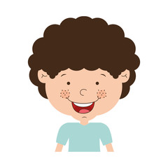 cartoon little boy smiling wearing blue t-shirt over white background. vector illustration