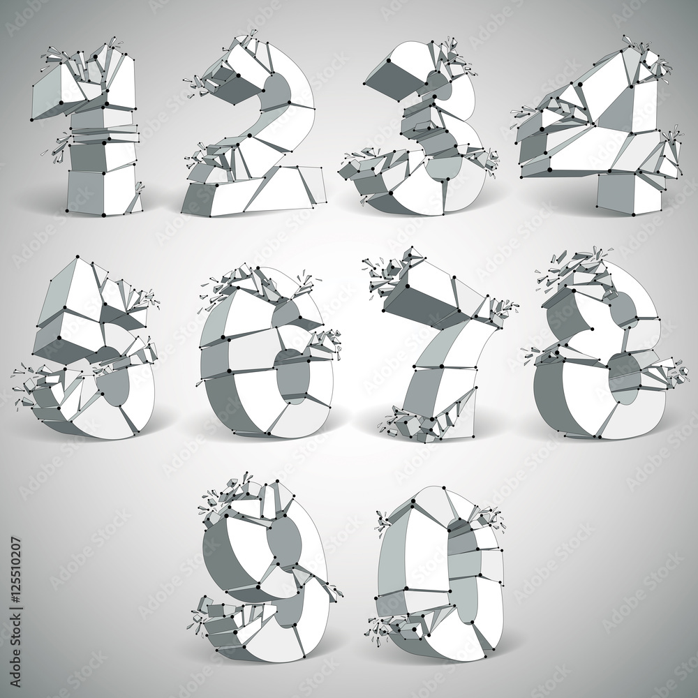 Aufkleber abstract 3d faceted monochrome numbers with connected black line