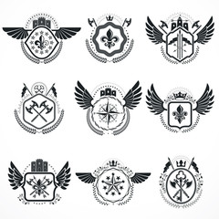 Fototapeta premium Vintage emblems, vector heraldic designs. Coat of Arms collectio
