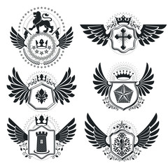 Obraz premium Vector emblems, vintage heraldic designs. Coat of Arms collectio