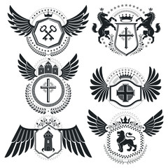 Fototapeta na wymiar Heraldic designs, vector vintage emblems. Coat of Arms collectio