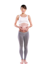 Beautiful pregnant woman - isolated over a white background.