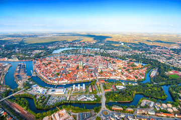 City from above, top view, Lübeck, Germany