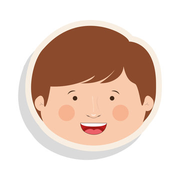 little cute boy face smiling over white background. vector illustration