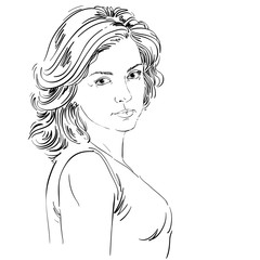 Hand-drawn vector illustration of beautiful confident woman. Mon