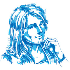 Hand-drawn vector illustration of beautiful romantic loving woma