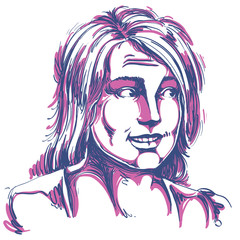 Artistic vector hand-drawn image, blameworthy young woman. Black