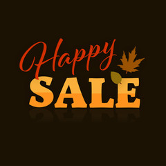 Happy Sale Autumn Fall Typographic Banner and leaves.