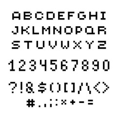 Fototapeta premium Cybernetic 3d numbers, letters and punctuation marks, pixel art