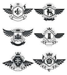 Heraldic Coat of Arms decorative emblems isolated vector illustr
